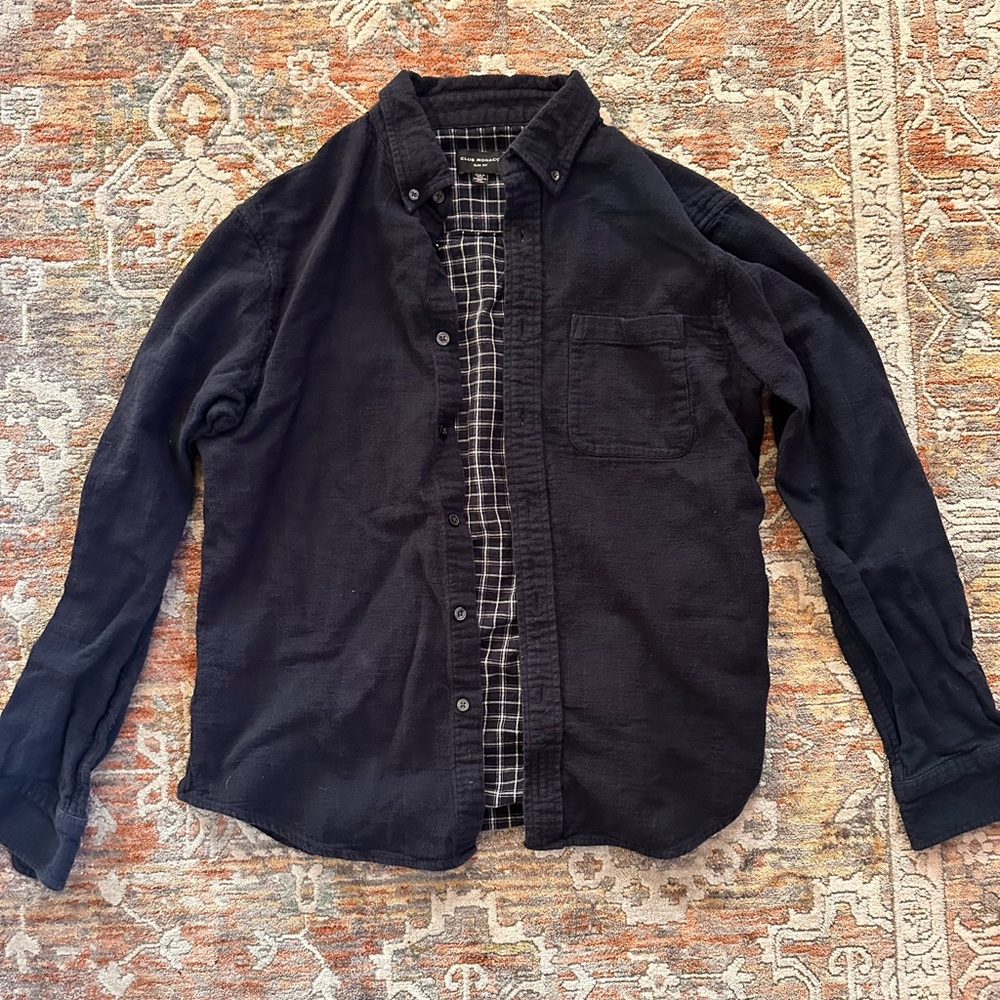 Club Monaco Mens Medium Blue Cotton Button Up Slim Fit